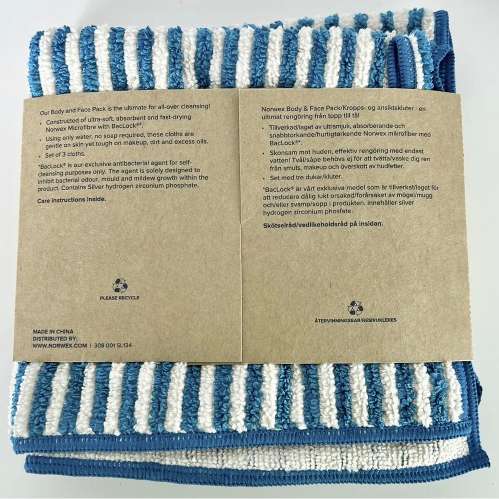 NEW NORWEX STRIPED MICROFIBER BODY AND FACE PACK SET OF THREE - Picture 2 of 3